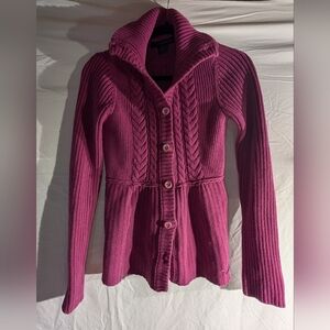 VTG Calvin Klein Y2K Magenta Cable Knit Baby Doll Cardigan Sweater • Medium